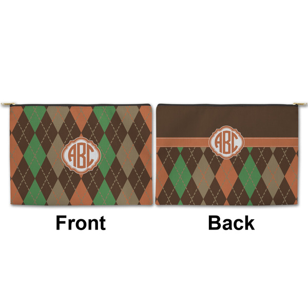 Brown Argyle Large Zipper Pouch Approval (Front and Back)