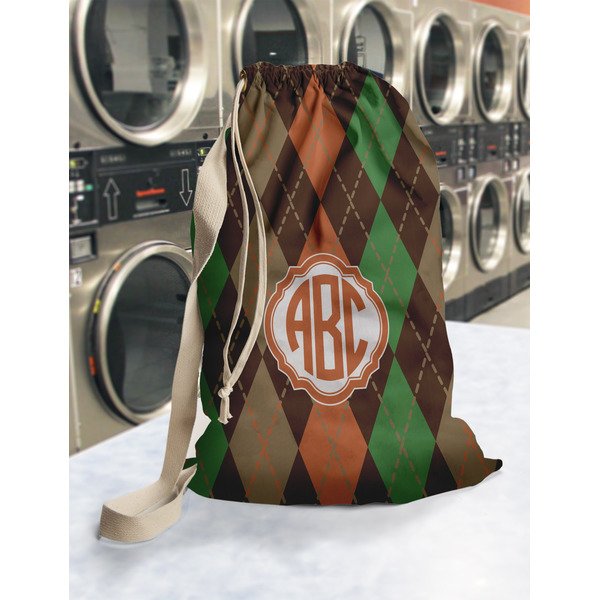 Brown Argyle Laundry Bag in Laundromat