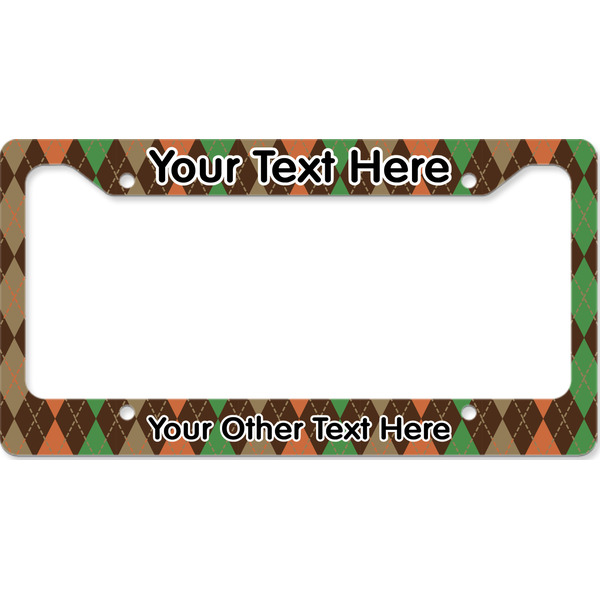 Brown Argyle License Plate Frame Wide