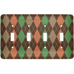 Brown Argyle Light Switch Cover (4 Toggle Plate)