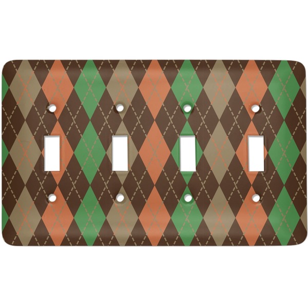 Custom Brown Argyle Light Switch Cover (4 Toggle Plate)