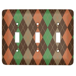 Brown Argyle Light Switch Cover (3 Toggle Plate)