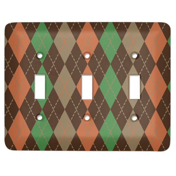 Custom Brown Argyle Light Switch Cover (3 Toggle Plate)