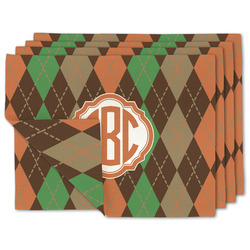 Brown Argyle Double-Sided Linen Placemat - Set of 4 w/ Monogram