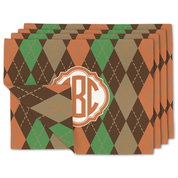 Custom Brown Argyle Double-Sided Linen Placemat - Set of 4 w/ Monogram