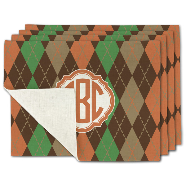 Custom Brown Argyle Single-Sided Linen Placemat - Set of 4 w/ Monogram