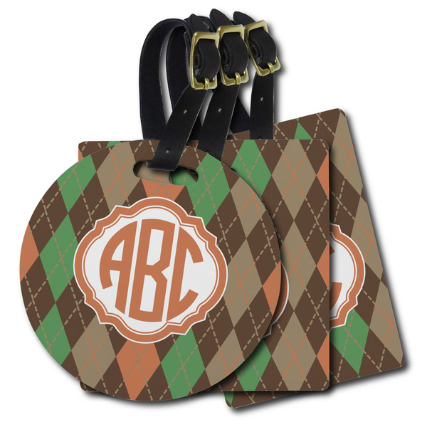 Custom Brown Argyle Plastic Luggage Tag (Personalized)
