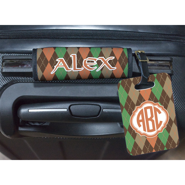 Brown Argyle Luggage Wrap & Tag