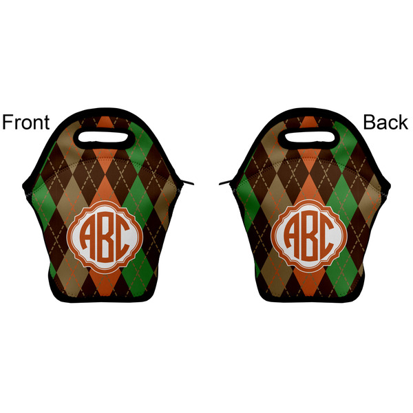 Brown Argyle Lunch Bag - Front and Back