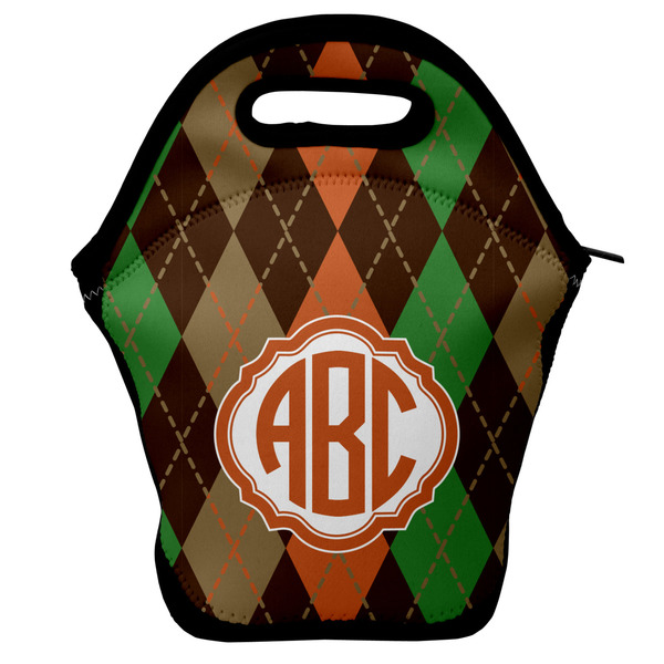 Custom Brown Argyle Lunch Bag w/ Monogram