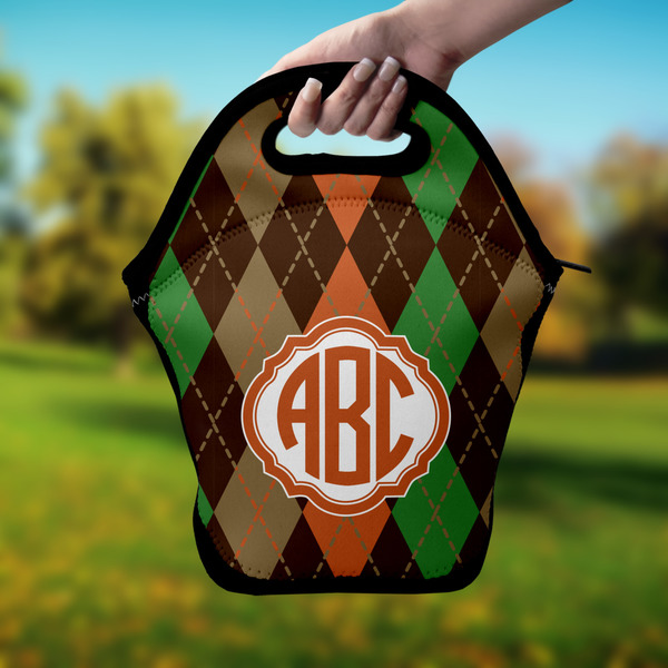 Brown Argyle Lunch Bag - Hand
