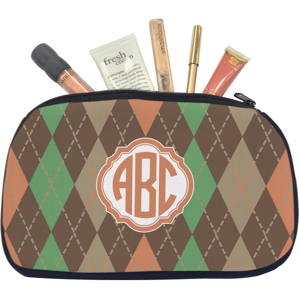 Custom Brown Argyle Makeup / Cosmetic Bag - Medium (Personalized)