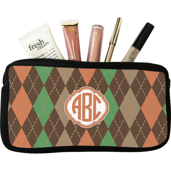 Custom Brown Argyle Makeup / Cosmetic Bag (Personalized)