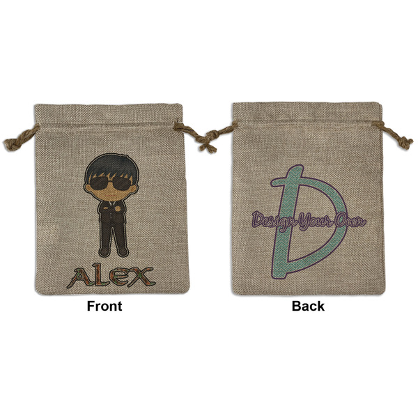 Custom Brown Argyle Medium Burlap Gift Bag - Front & Back (Personalized)