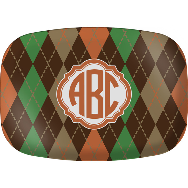 Custom Brown Argyle Melamine Platter w/ Monogram