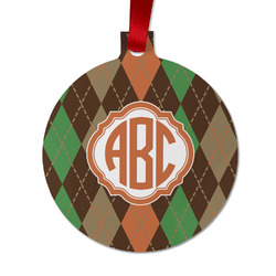Brown Argyle Metal Ball Ornament - Double Sided w/ Monogram