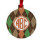 Brown Argyle Metal Ball Ornament - Front