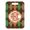 Brown Argyle Metal Luggage Tag - Front Without Strap