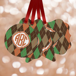 Brown Argyle Metal Ornaments - Double Sided w/ Monogram