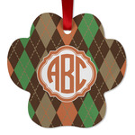 Brown Argyle Metal Paw Ornament - Double Sided w/ Monogram