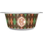 Brown Argyle Stainless Steel Dog Bowl (Personalized)