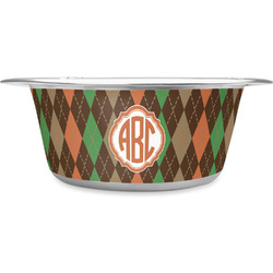 Brown Argyle Stainless Steel Dog Bowl (Personalized)