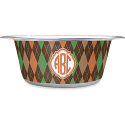 Brown Argyle Stainless Steel Dog Bowl (Personalized)
