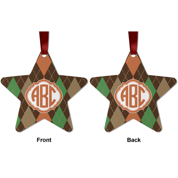 Brown Argyle Metal Star Ornament - Front and Back