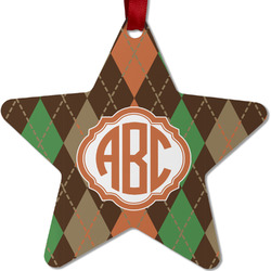 Brown Argyle Metal Star Ornament - Double Sided w/ Monogram