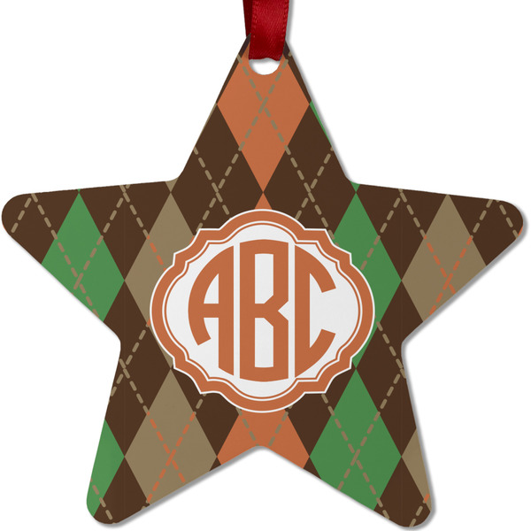 Custom Brown Argyle Metal Star Ornament - Double Sided w/ Monogram