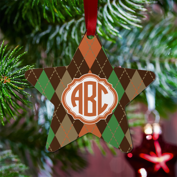 Brown Argyle Metal Star Ornament - Lifestyle