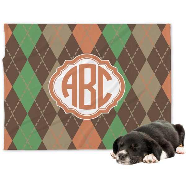 Custom Brown Argyle Dog Blanket - Large (Personalized)