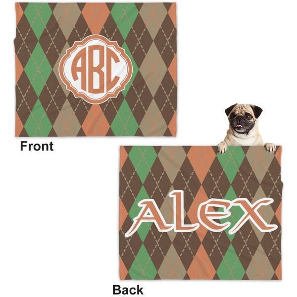 Brown Argyle Microfleece Dog Blanket - Large- Front & Back