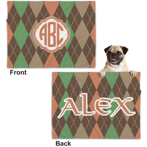 Brown Argyle Microfleece Dog Blanket - Regular - Front & Back