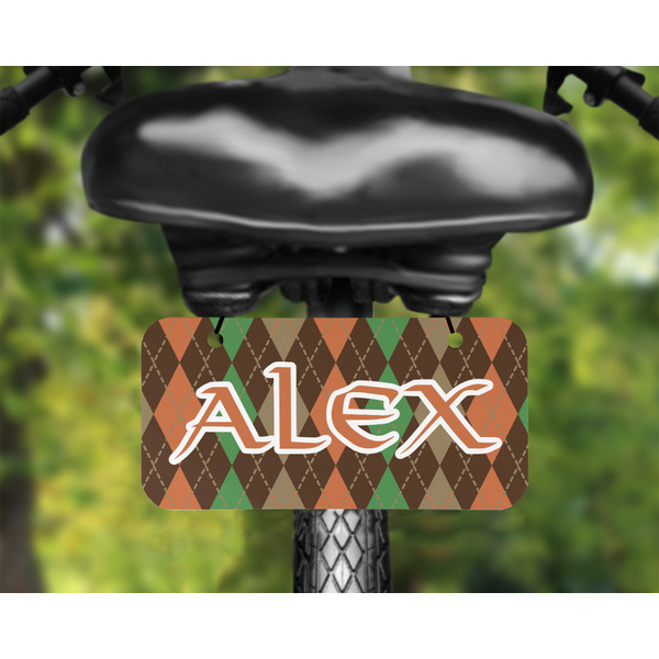 Brown Argyle Mini License Plate on Bicycle - LIFESTYLE Two holes