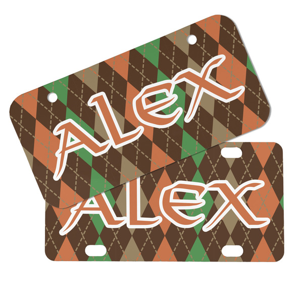 Brown Argyle Mini License Plates - MAIN (4 and 2 Holes)