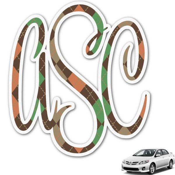 Custom Brown Argyle Monogram Car Decal (Personalized)