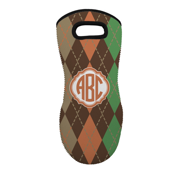 Custom Brown Argyle Neoprene Oven Mitt - Single w/ Monogram