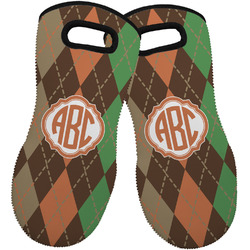 Brown Argyle Neoprene Oven Mitts - Set of 2 w/ Monogram
