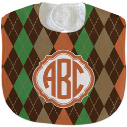 Brown Argyle Velour Baby Bib w/ Monogram