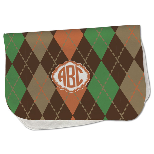 Custom Brown Argyle Burp Cloth - Fleece w/ Monogram