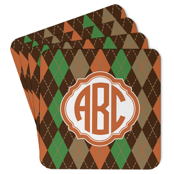 Custom Brown Argyle Paper Coasters w/ Monograms