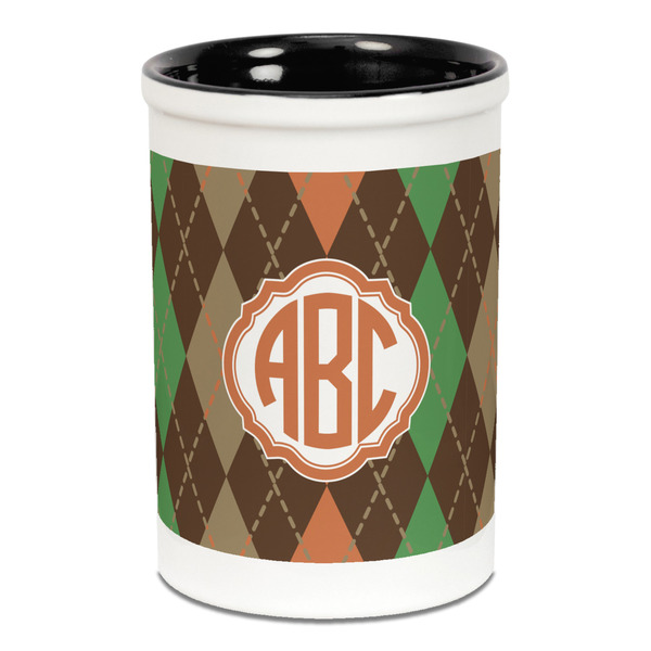 Custom Brown Argyle Ceramic Pencil Holders - Black