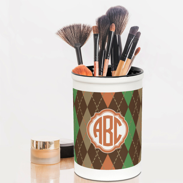 Brown Argyle Pencil Holder - LIFESTYLE makeup