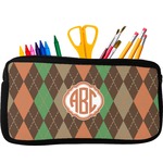 Brown Argyle Neoprene Pencil Case - Small w/ Monogram
