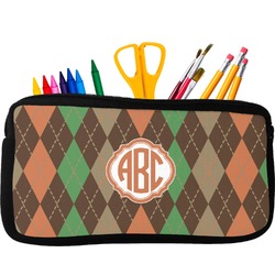 Brown Argyle Neoprene Pencil Case (Personalized)