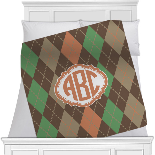 Custom Brown Argyle Minky Blanket - Toddler / Throw - 60"x50" - Single Sided w/ Monogram