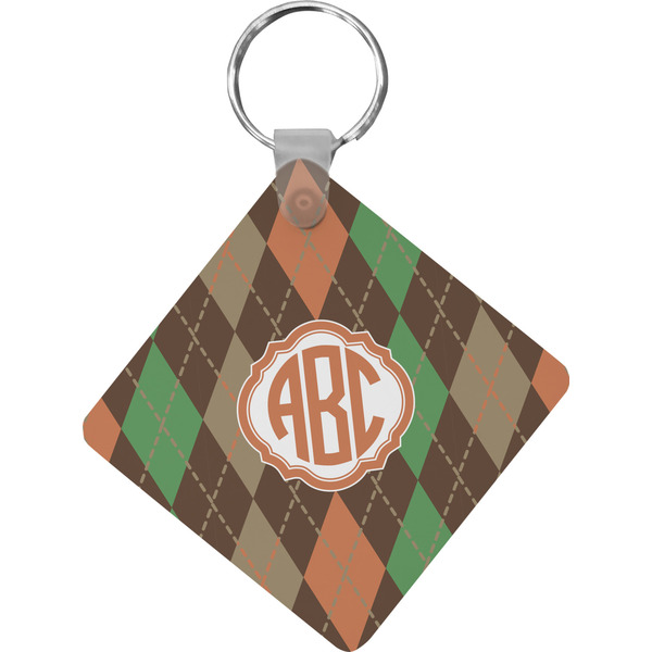 Custom Brown Argyle Diamond Plastic Keychain w/ Monogram