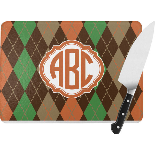 Custom Brown Argyle Rectangular Glass Cutting Board (Personalized)