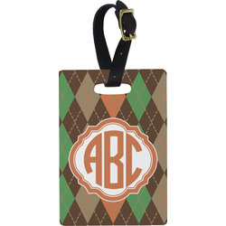 Brown Argyle Plastic Luggage Tag - Rectangular w/ Monogram